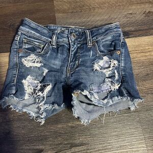 American Eagle Outfitters Blue Distressed Jean Shorts